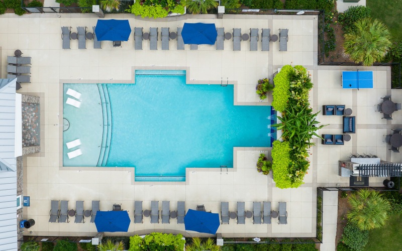Aerial view of Pool with aqua sundeck 