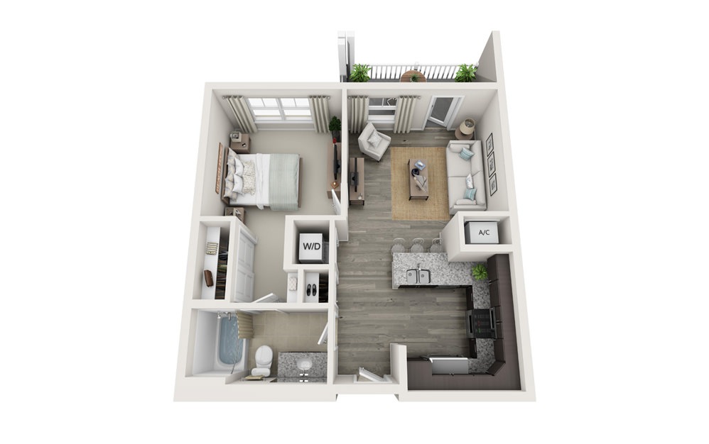 The Scout - 1 bedroom floorplan layout with 1 bath and 675 square feet.