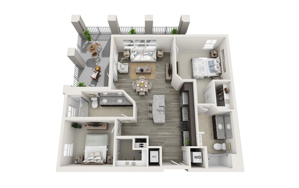 The Murray - 2 bedroom floorplan layout with 2 baths and 1095 square feet.