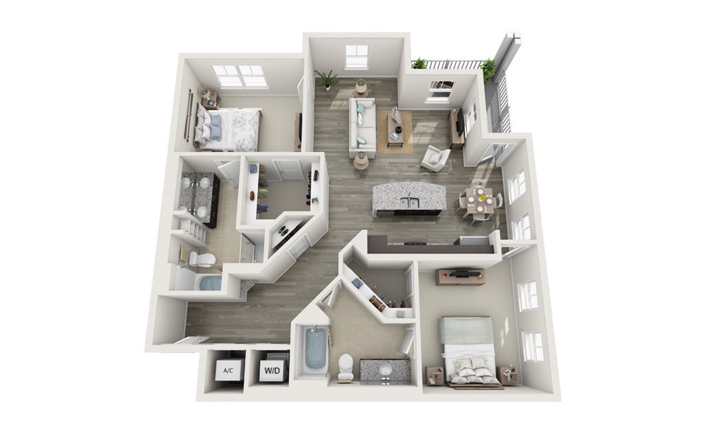 The Patriot - 2 bedroom floorplan layout with 2 baths and 1265 square feet.
