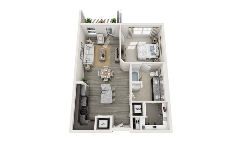 The Moultrie - 1 bedroom floorplan layout with 1 bathroom and 833 square feet