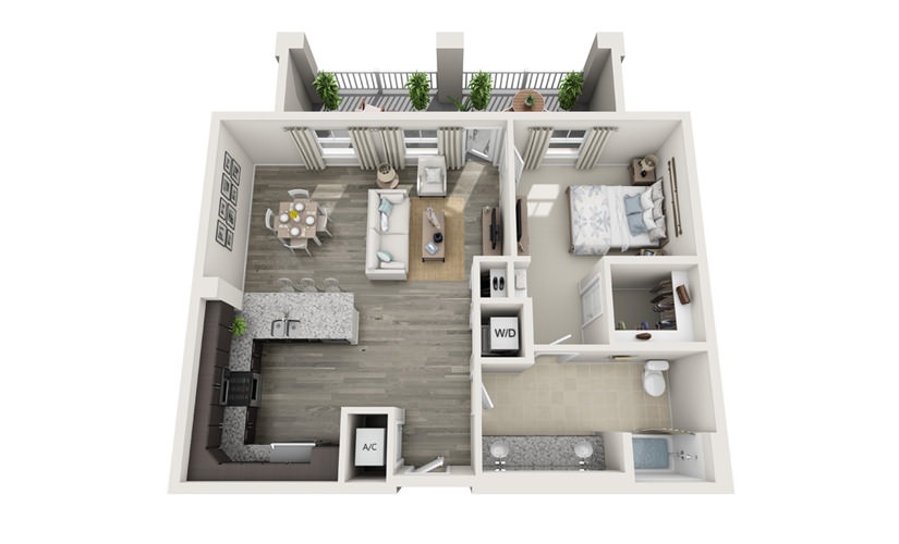 The Morris - 1 bedroom floorplan layout with 1 bathroom and 899 square feet