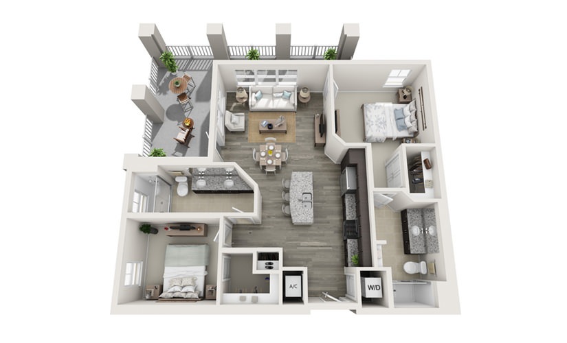 The Murray - 2 bedroom floorplan layout with 2 bathrooms and 1095 square feet