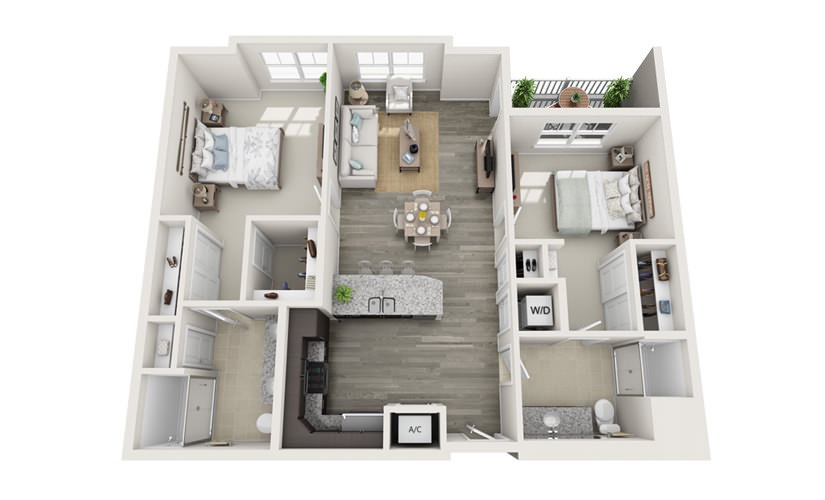 The Sullivan - 2 bedroom floorplan layout with 2 bathrooms and 1196 square feet