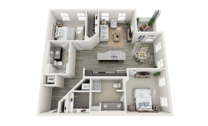 The Essex - 2 bedroom floorplan layout with 2 bathrooms and 1208 square feet