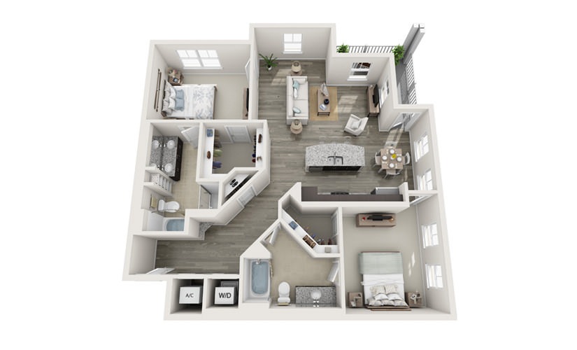 The Patriot - 2 bedroom floorplan layout with 2 bathrooms and 1265 square feet