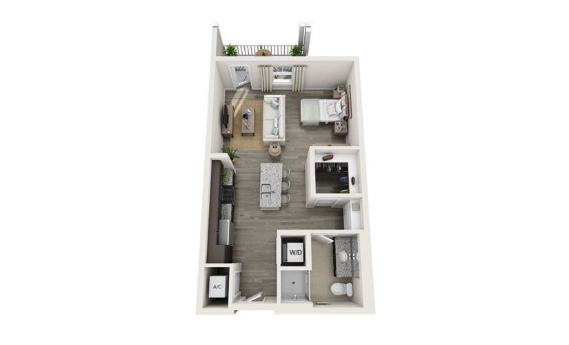 The Grace - Studio floorplan layout with 1 bathroom and 601 square feet